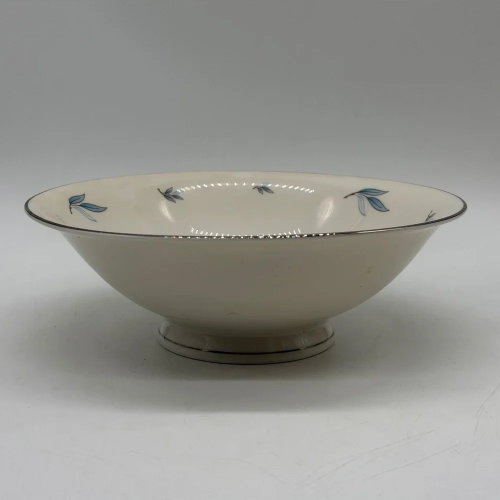 Syracuse China Celeste‎ Serving Bowl Blue Leaf Silver Trim Vintage Made in USA